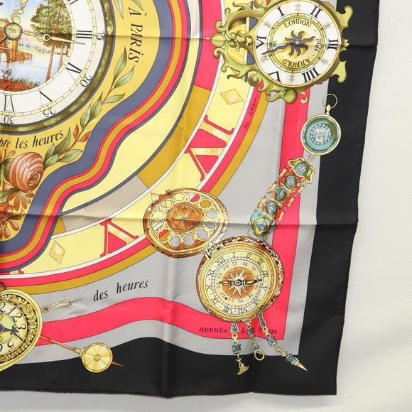 HERMES Carre 90 ""Parmi les fleurs je compte les heures"" Black Auth am8152 - Picture 10 of 16